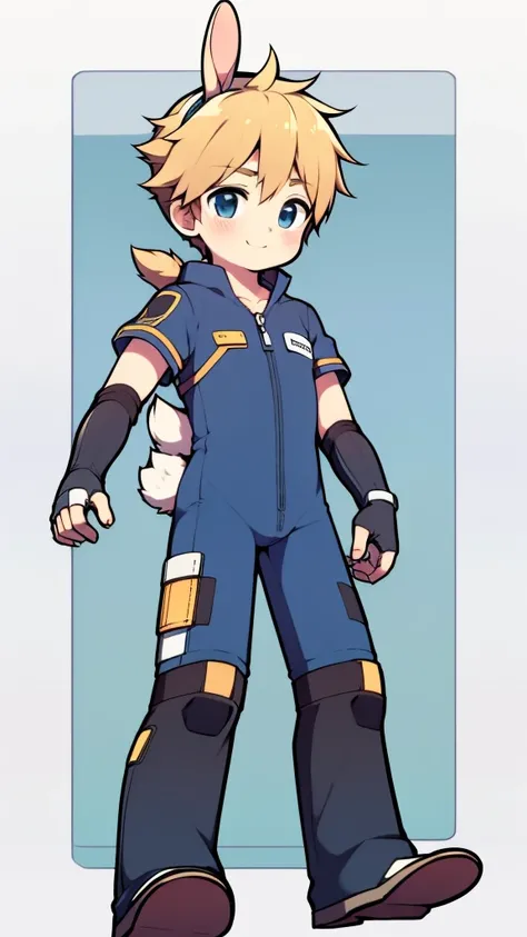 ((A young boy))，(Youthful feeling)，One-piece mountaineering suit，Slender figure,Healthy limbs，Goggles，Fingerless gloves，Cotton socks，Short sleeve，stand up，happy，Rabbit ears，Rabbit Tail