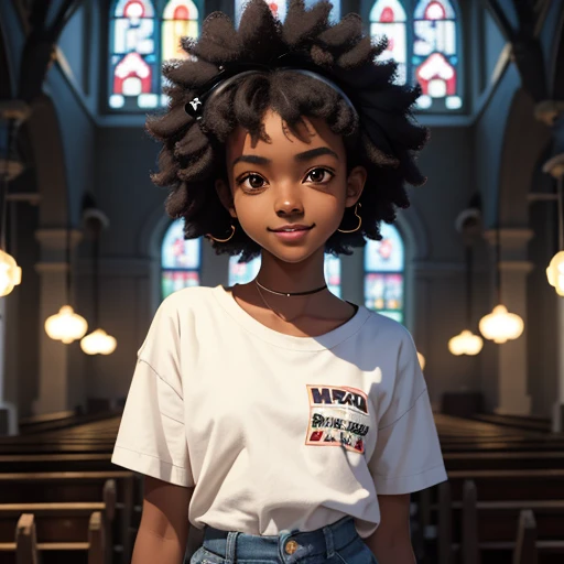 masterpiece, best quality), deep ebony 1 man, beautiful face, short Afro , cute, , beautify, Lofi vibe,, cute night vibe, concentrated, hands outside of the picture, Christian ,church vibe , smart clothing, cute look, clothing is dry and baggy, small breas...