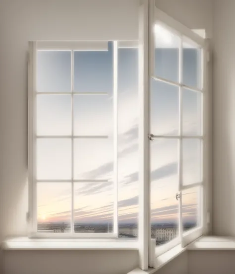 a close up of a closed window with a white frame, french door window, big french door window, window open, open window, open window ib background, Balcony Door, window, large open windows, centered wide framed window, large window, open windows, realistic ...