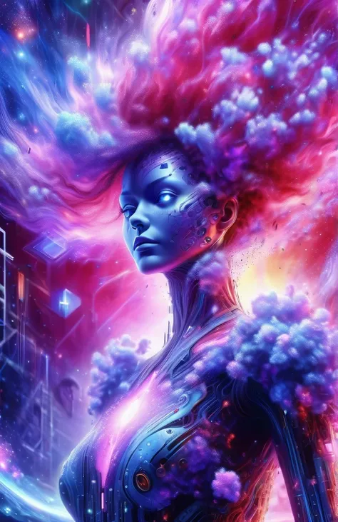 donmd1g174l4sc3nc10nxl close-up a cyberwoman in a nebula, dynamic angle, digital painting, biomorphic, biomimetic, botanical, cy...