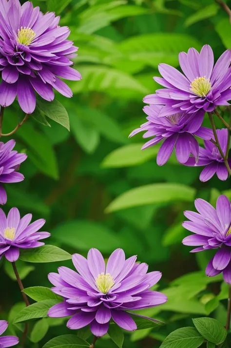 A beautiful greenscreen wallpaper with purple flowers and green leaves 