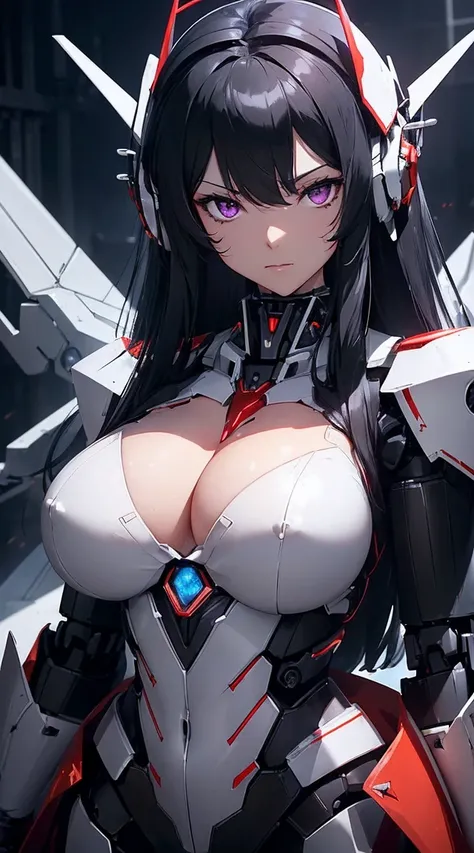 ((Shining lenses on both breasts:1.3))、((Pillars of red light radiate from both chests..:1.3))、((Attack pose:1.6))、((He has a red sword and a long rifle:1.6))、((Battle Scenes:1.8))、((8K)), ((32k)), ((Highest quality)), ((masterpiece)), ((超A high resolution...