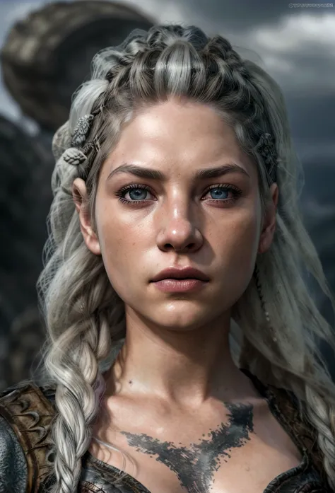 A realistic image for a photograph of a Targaryen princess in the appearance of a Targaryen warrior. Her body is incredibly defined, muscular, and feminine, reflecting both strength and grace. Her white hair cascades in multiple braids, adorned with intric...