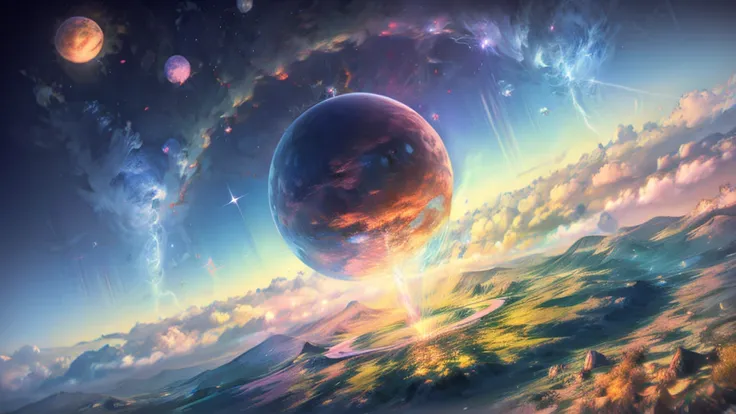 (((masterpiece))) (((Highest quality))) Glass sphere, close-up of a planet with a bunch of trees on it, overgrown planet, green planet, Fractal World, A lush world of fantasy, fantasy planet, Dyson sphere, pink planet, 3D rendering beep, planetary landscap...