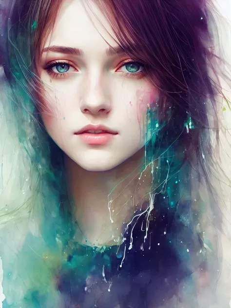 a woman by agnes cecile, luminous design, pastel colours, ink drips, autumn lights