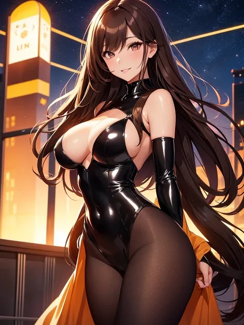 Beautiful Woman 
　Beautiful bodystocking latex
　Light　黒Brown Hair　smile　　magic　Hour Sunset、Masterpiece Night　Starry Sky　Magic sexy, extremely beautiful 22歳　Big Breasts Beautiful Eyeagical gentle lighting    涙　cowboy shot