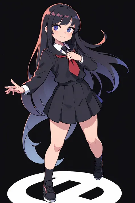 a cut girl with long hair, wearing school uniform, full-body, black background, clean background, full body shot:1.2, Detailed face, detailed eyes, detailed nose, detailed mouth,((UHD,masterpiece,super detail,award winning:1.4,best quality:1.2,highres,high...