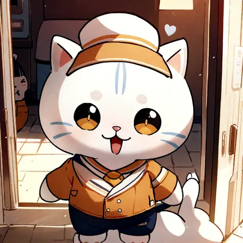 high resolution、最high resolution、最high quality、high quality、cute cat、American Shorthair、Mascot character、Handwritten style、icon、one cat、A cat dressed as a station attendant