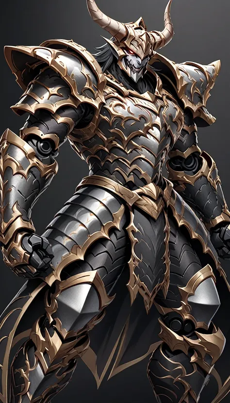 a fearsome fantasy warrior in elaborate armor that combines elements of both traditional and demonic designs. the character's ar...