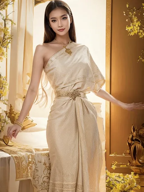 (masterpiece, best quality:1.2), 1girl, solo,thai girl.thai dress,dress,big breasts,