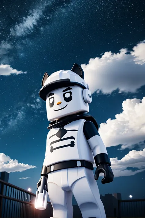 Create a white Roblox R6 kemono looking at the night sky