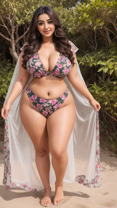 monali thakur Indian beautiful actress curvy plus size hour glass bulky huge figure woman, closeup camera view, big huge m-cup breast, wearing SHEIN Swim Vcay Summer Beach Women Bikini Set With Padded Cups (Random Floral Pattern)

Color: Multicolor , cover...