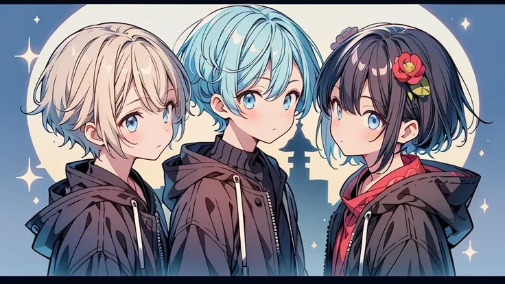 1boy,1Mother,Highest quality、Masterpiece、Official Art、The best dynamic composition、The boy is 6 years old and 3、Hair is light blue