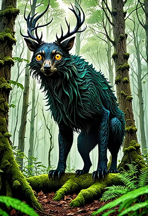 Unidentified creatures lurking in the forest、Has wide eyes、Captivating Appearance、
BRAEK&#39;s body is made up of countless tree roots、
BRAEK The forest is dark and the trees are buying、Looks like they&#39;re about to attack