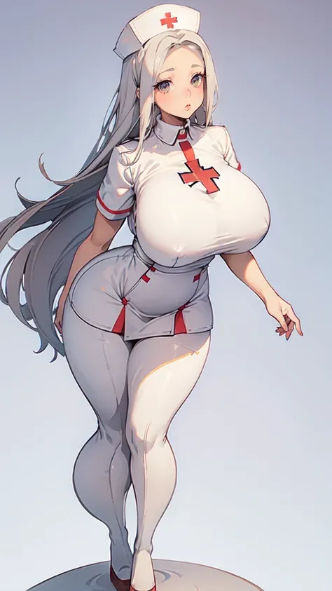 ((blank background)), masterpiece, best quality, silver hair, (curvy:1.7), (massive breast:1.5), ((full body framing)), (long legs:1.6), symmetry, nurse woman, nurse uniform
nurse cap, short skirt