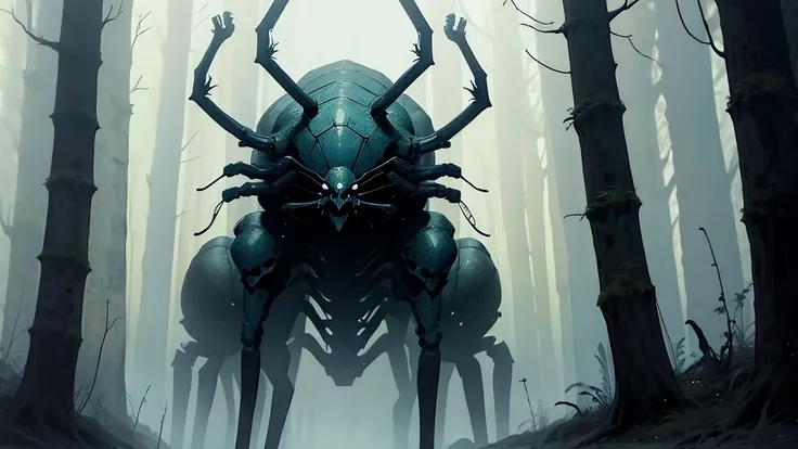 Giant spider in a scary forest