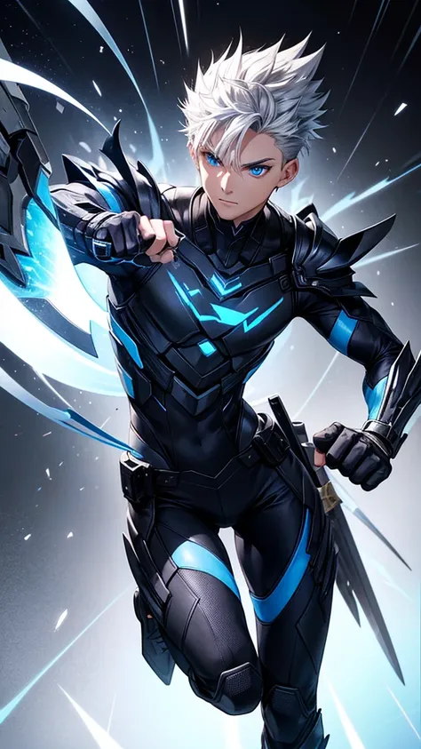 ### Zephyr Kurogane


- **Hair:** Short, spiky silver hair that gives him a dynamic and energetic look.
- **Eyes:** Vibrant, electric blue eyes that convey both sharp intelligence and fierce determination.
- **Skin:** Fair with a slight tan, showcasing his...