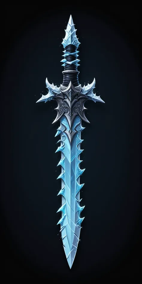 (pixel art, cartoon illustration, frostbite dagger, icy theme, simple black background, rpg game icon)