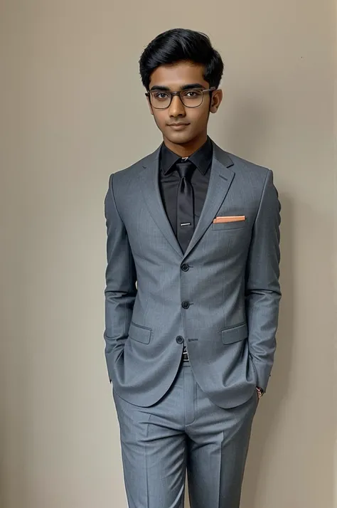 Prompt: 21 year old indian boy With fair skin Wearing spectacles and narrow body Posing for a linkedin picture in formals