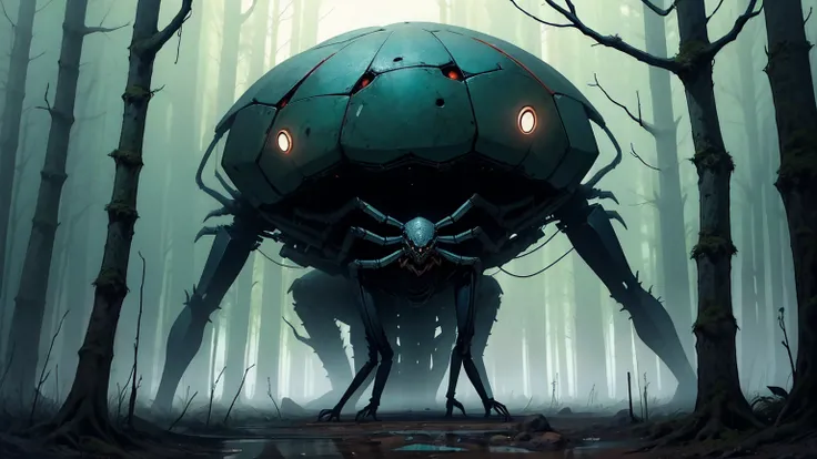 Giant spider in a scary forest