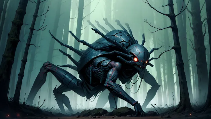 Giant spider in a scary forest