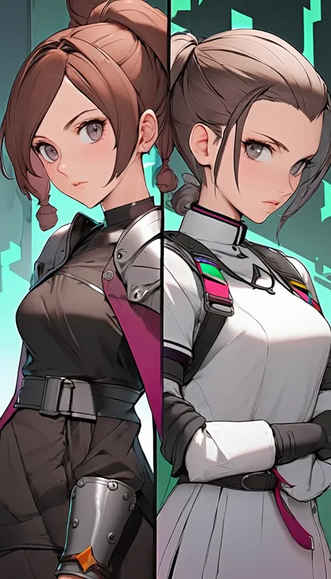 warrior class female with brown hair in two pigtails and gray eyes. priest class female and roguec class female.
