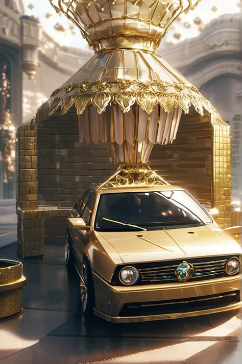 ((Лучшее качество)), ((шедевр)), (подробный), a car made of bricks with gold