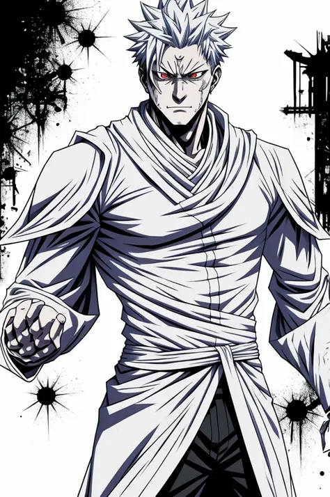 Create a monster in the style of the anime Jujutsu Kaisen with a negative appearance, White color, quite tall and several arms