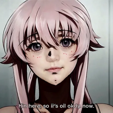 a closeup of a person with long hair and a pink wig, Mirai Nikki, Today&#39;s featured anime still., in an anime, rogue anime girl Gasai Yuno, Gasai Yuno, screenshot from a 2012 anime, tv anime frame, Gasai Yuno, Macro border, in the anime movie, she has a...