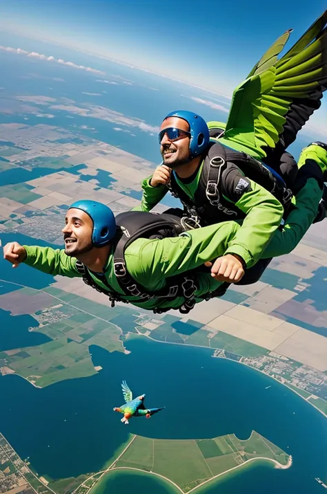 Create a skydiving parakeet 