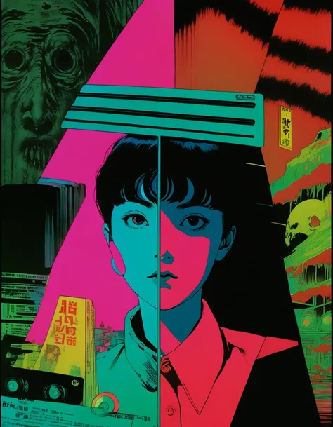 illust、art、from 80s horror movie, directed by Junji Ito、dictator、high detail, realsitic shadow、Analog style, vhs style, 8mm film, chromatic aberration, Dvd screengrab、Surrealism