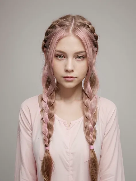 Hair outlet plus 1 thin braid on the right hair color pink