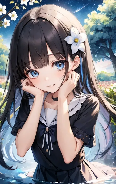 black long hair, blunt bangs,((((jet black, black hair)))),(ultra-detailed eyes, beautiful and detailed face, detailed eyes: 0.9...