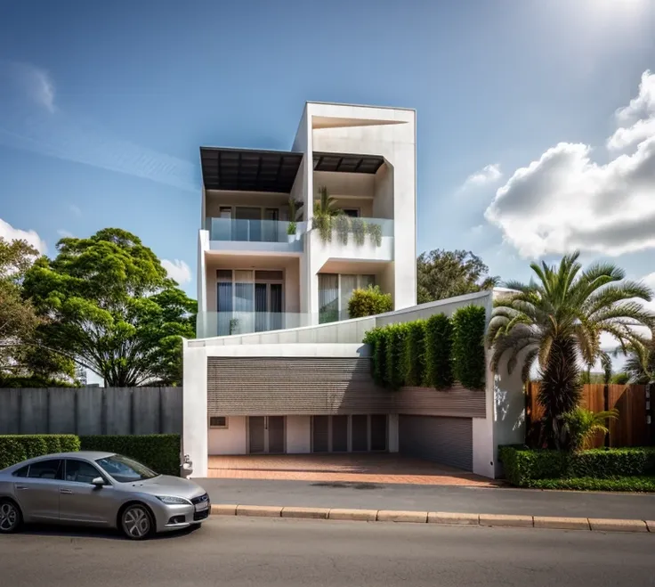 exterior ,house in vietnam, roof, window, clolum, plant around the building, ((realistic photo)), raw photo, corona render,  sha...