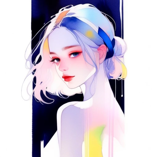 (8k, best quality, masterpiece:1.2),(best quality:1.0), (ultra highres:1.0), watercolor, a beautiful woman, shoulder, hair ribbo...