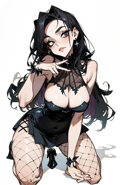 （best quality，masterpiece：1.2，detailed details，4k），((masterpiece)), ((best quality)), (ultra-detailed), anime style,large breast, slim, slender, ashamed, all fours ，Kneeling,Girl with modern gothic makeup, fair skin, long legs, black eyeshadow, camisole, p...