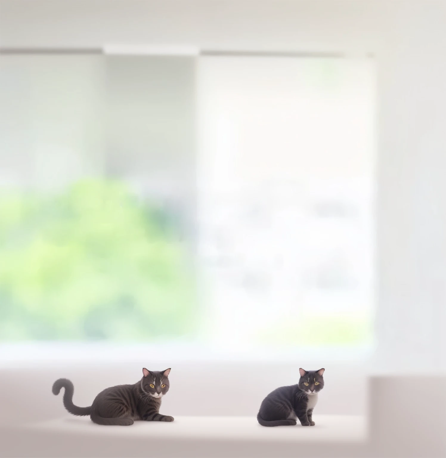 There is a cat sitting on the table in front of the window, out of focus background, out of focus background, Blurred background, Blurred background, Background out of focus, Background blurred, Background blur, Blurred Background, blurry distant backgroun...