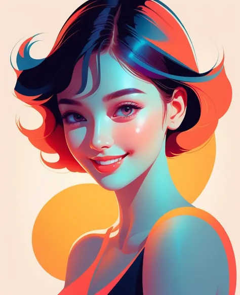 Vector，flat form style，illustration，digital art illustration，1 girl，unique，pretty face，portrait，Shoulder，beautiful hands，artistic conception，Abstract,  light smile