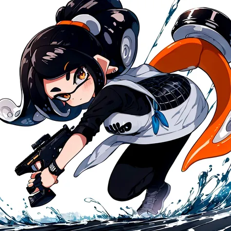 masterpiece, Highest quality, figure, Super detailed, In detail, High resolution, 8k wallpaper, Perfect dynamic composition, Splatoon, Black Hair, Has Kelvin 525, Inkling, Girl. Background Turf War