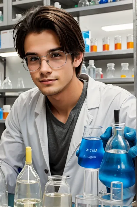 Cute boy in chemical lab
