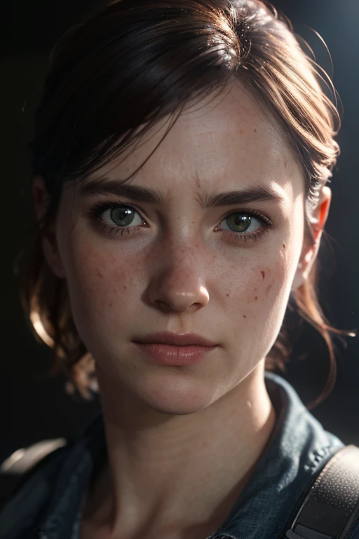 ellie, tlou2, portrait, sun rays, looking at viewer, award-winning, (8k, raw photo, best quality, masterpiece:1.2),ultra-detaile...