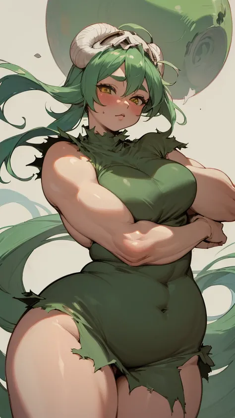 masterpiece, best quality, ultra-detailed, Potrait of beautiful , (chubby) (sexly), (plump), (curvy), (sexly), ((tomboy)), (アニメ), (Saggy breasts), (Plump), (boyish), (muscular), (naughty), (young), (overweight), (Green Hair), (pudge face), (cute), (sexly),...