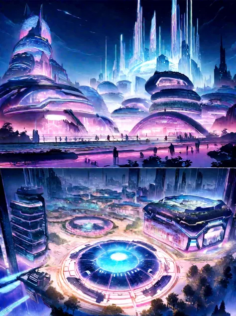 Future city with future train and future buildings at night, Future Concept Art, Otherworldly city of the future, In a fantasy sci-fi city, beautiful City of the Future, Future Utopian City, Concept Art 8 K resolution, concept art 8k resolution, City of th...