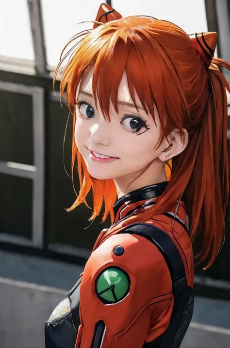 asuka, orange hair,
(best quality, masterpiece, raw photo,ultra-detailed:1.2), 1girl,solo,looking at viewer,smile,