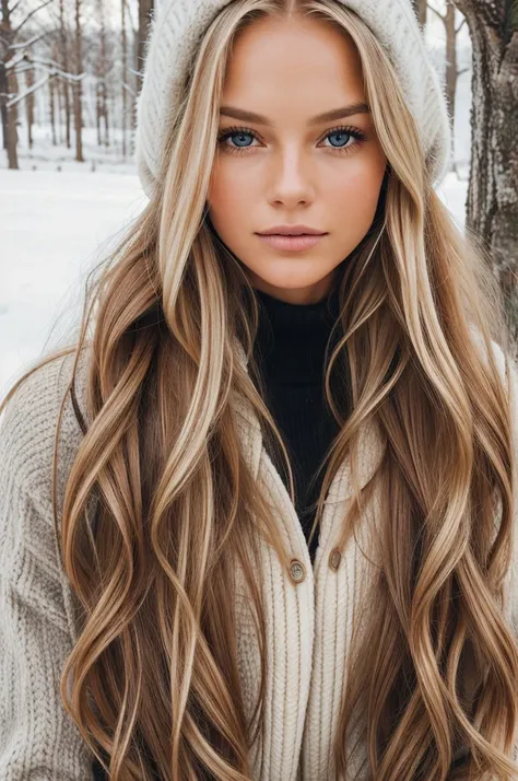 professional portrait photograph of a gorgeous Norwegian girl in winter clothing with long wavy blonde hair, sultry flirty look, gorgeous symmetrical face, cute natur