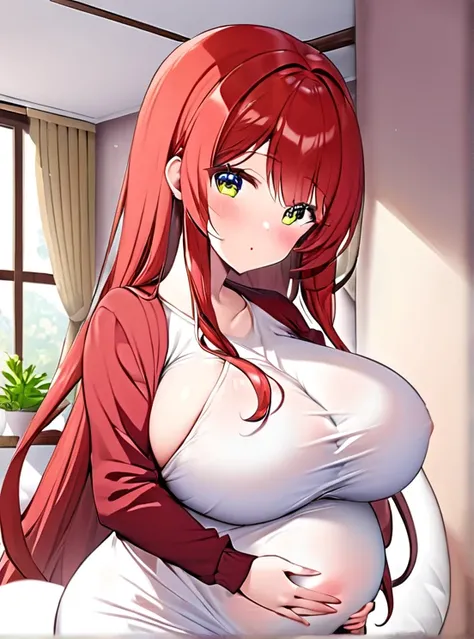 Pregnant women,Pregnant belly,Paisu,Big Breasts,White and red hair,Hair Gradient,Long Hair