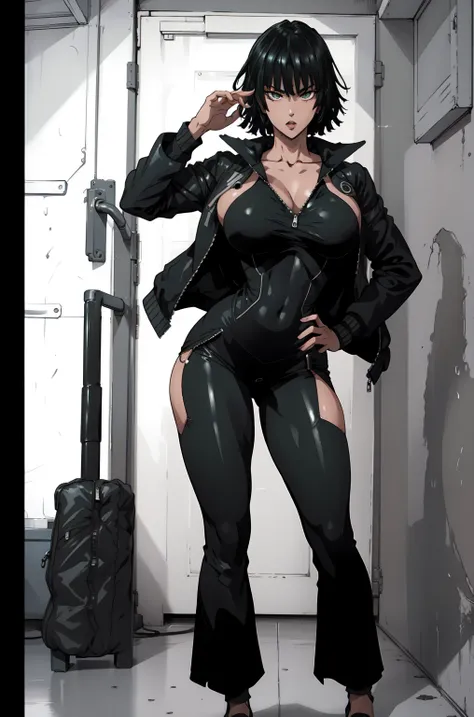 fubuki from one punch man (((standing in sexy pose))) top view((jacket unzipped) height 198 age 30 detailed image