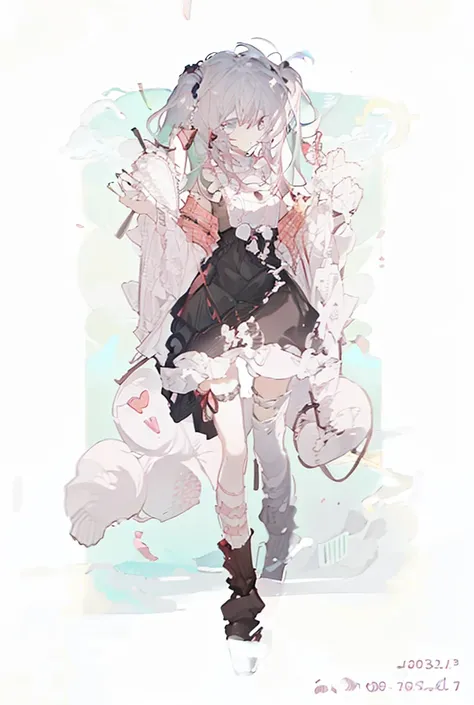 A girl，Standing picture，whole body，Character Design，Bow ruffles