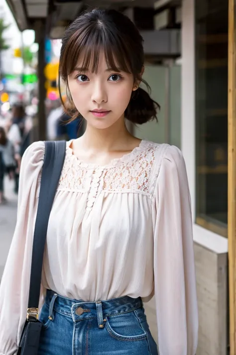 ((Highest quality)), ((masterpiece)), (detailed), Japanese,Street Corner,Beauty,OL,cute,blouse