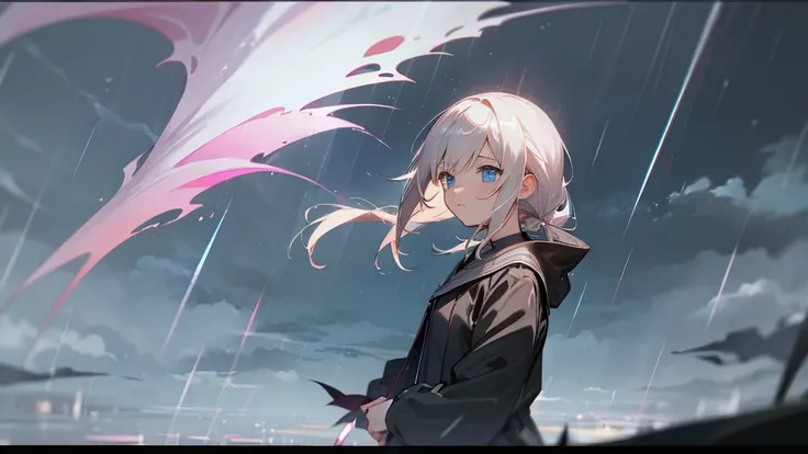 Girl Manga Lightning Storm With Rain.